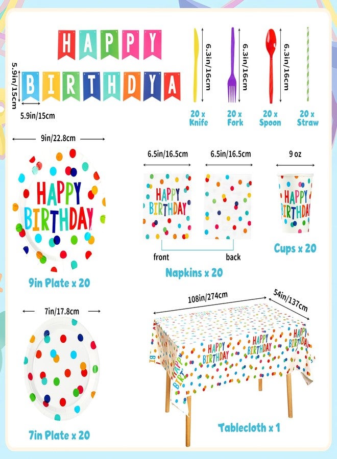 gobutend Happy Birthday Decorations- 170pcs Birthday Party Supplies Kit with Colorful Honeycomb Centerpieces for Tables, Banner, Backdrop Cloth, Disposable Tableware Kit for Boys Girls, Serves 20 - Image 3